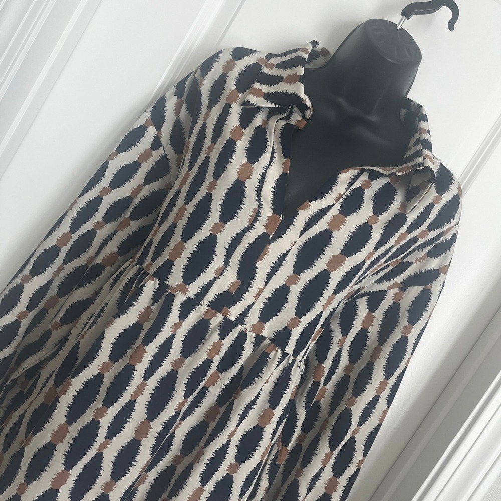 SHEIN Curve Geometric Print Smock Dress 1XL Long Sleeve Tiered Mini